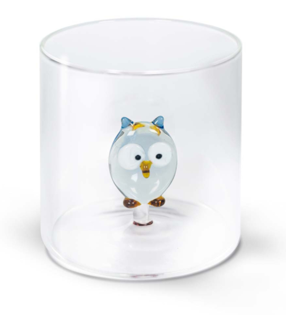 Bicchiere in vetro con soggetto Gufo